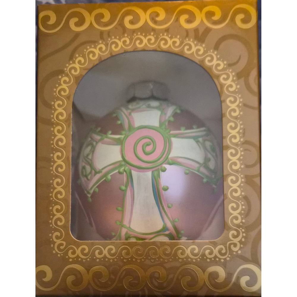 Brushfire Designs Jennifer Stevens-Nicholson Glass Cross Ornament Mauve 1997
